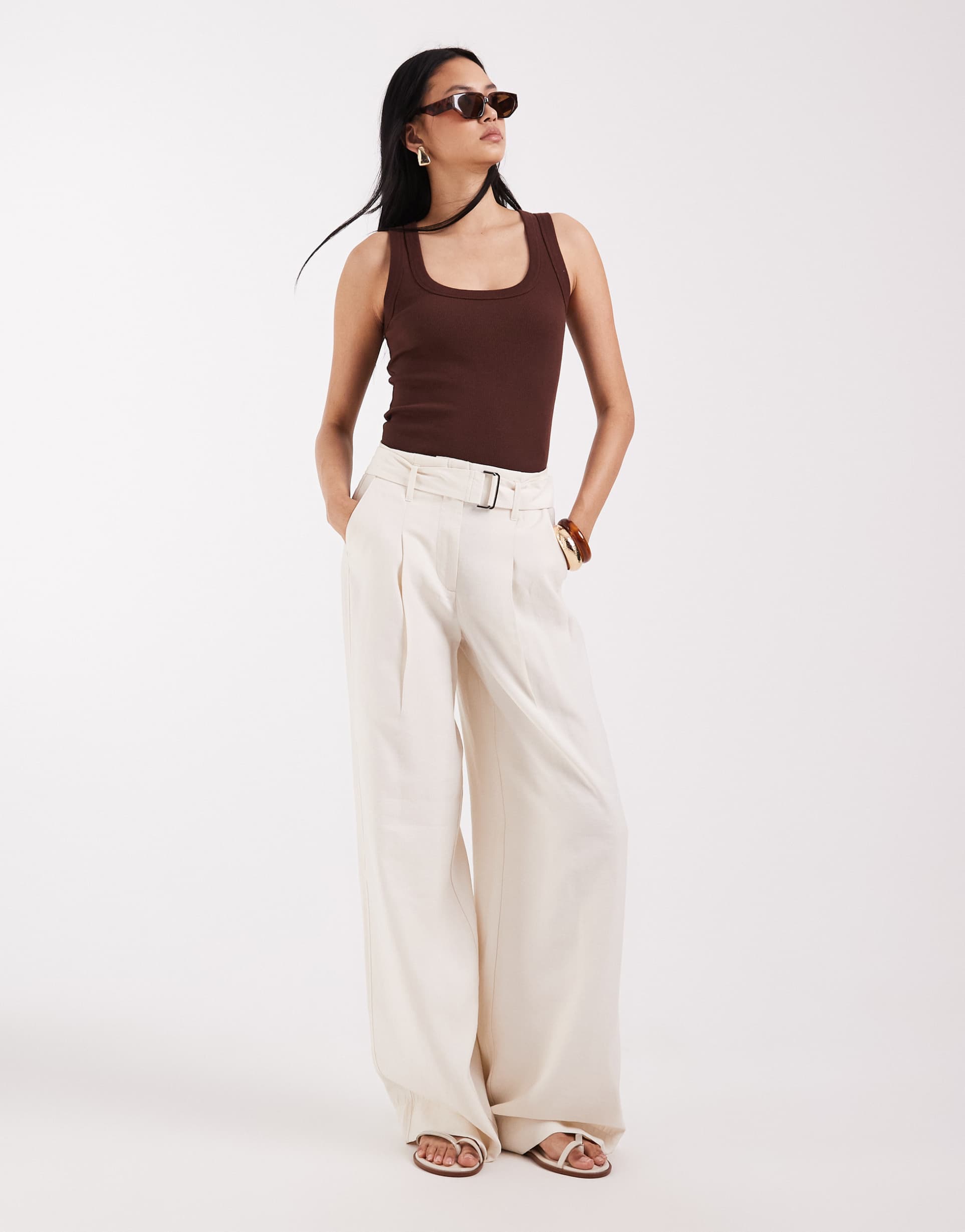 only tall high rise wide leg tailored pants in cream