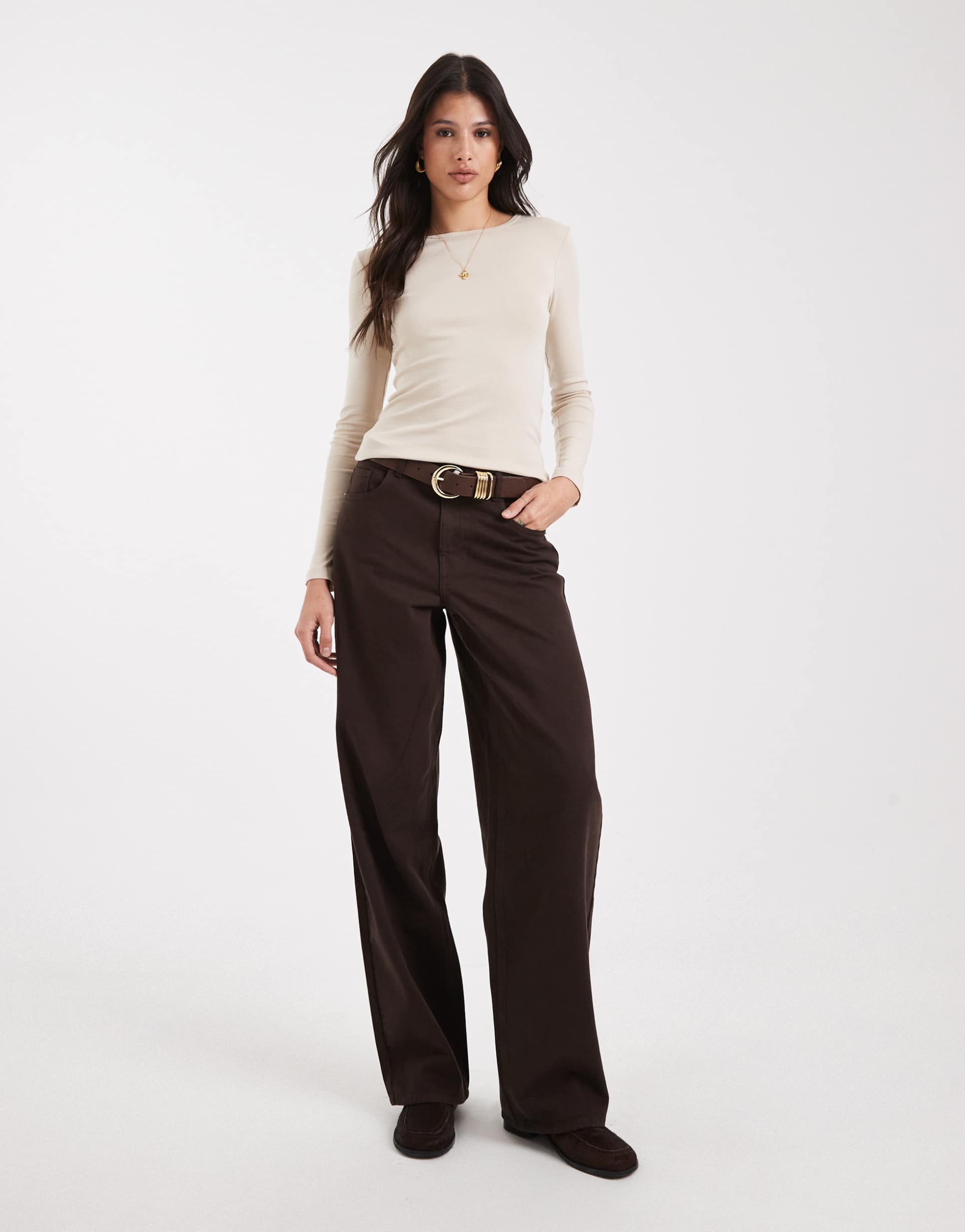 only tall high waist barrel leg jeans in brown