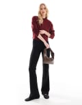 [ONLY Tall] ONLY Tall high waist ribbed flare pants in black 12-14 BLACK