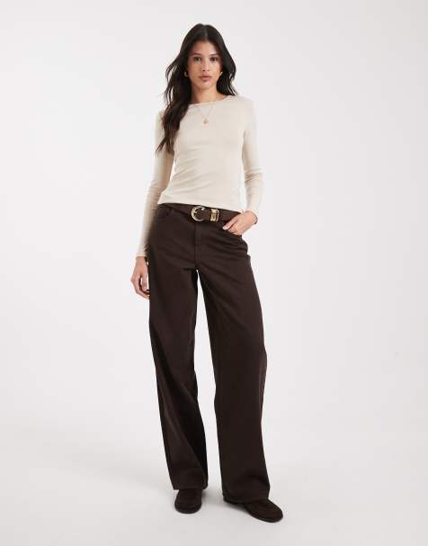 ONLY Tall high waist barrel jeans in brown