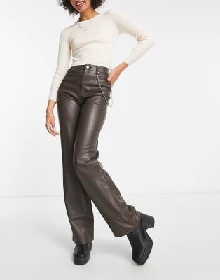asos cigarette trousers Cigarette Trousers Brown Leather Trousers Asos Pimkie High Waisted Faux  Leather Straight Leg Trouser In Brown