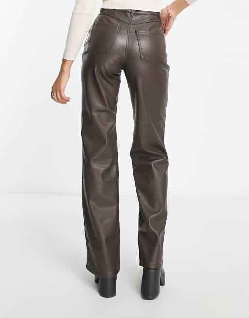 Faux Leather High Waisted Wide Leg Trousers