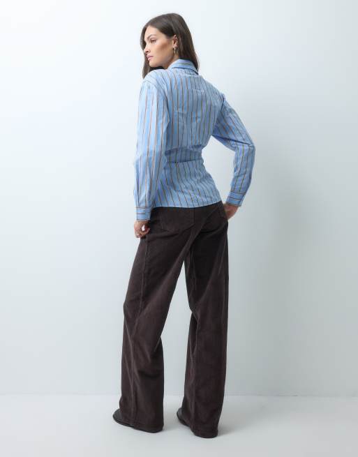 ONLY Tall Hope high waist wide leg cord pants in dark brown, 4 of 5