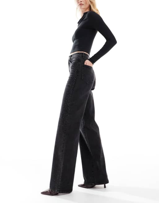 ONLY Tall - Hope - Jean ample orné de strass - Noir délavé, 3 de 5