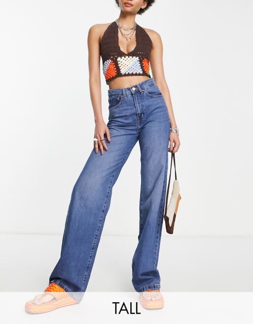 Only Tall - Hope - Jeans met wijde pijpen en hoge taille in medium blauw