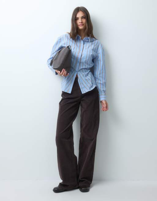 ONLY Tall Hope pantaloni a coste a vita alta e gamba ampia marrone scuro, 2 di 5