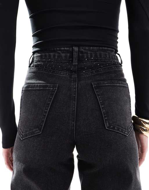 ONLY Tall – Hope – Svarta, tvättade jeans med vida ben och strass, 4 av 5