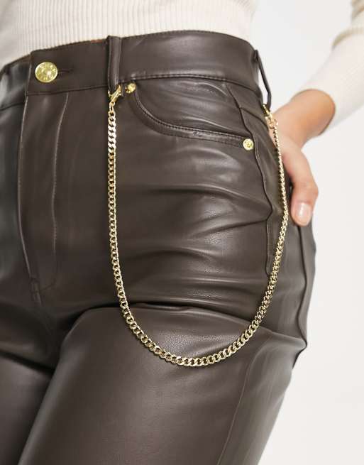Only Tall – Hose aus Kunstleder in Braun mit hohem Bund und weitem Bein, 2 von 4