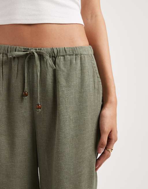 ONLY Tall – Hose aus Leinenmix in hellem Khaki mit weitem Bein, 3 von 5