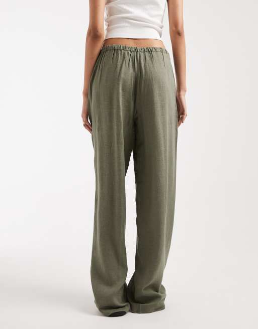 ONLY Tall – Hose aus Leinenmix in hellem Khaki mit weitem Bein, 4 von 5