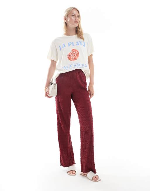 ONLY Tall – Hose aus Mullstoff in Dunkelrot mit weitem Bein   
