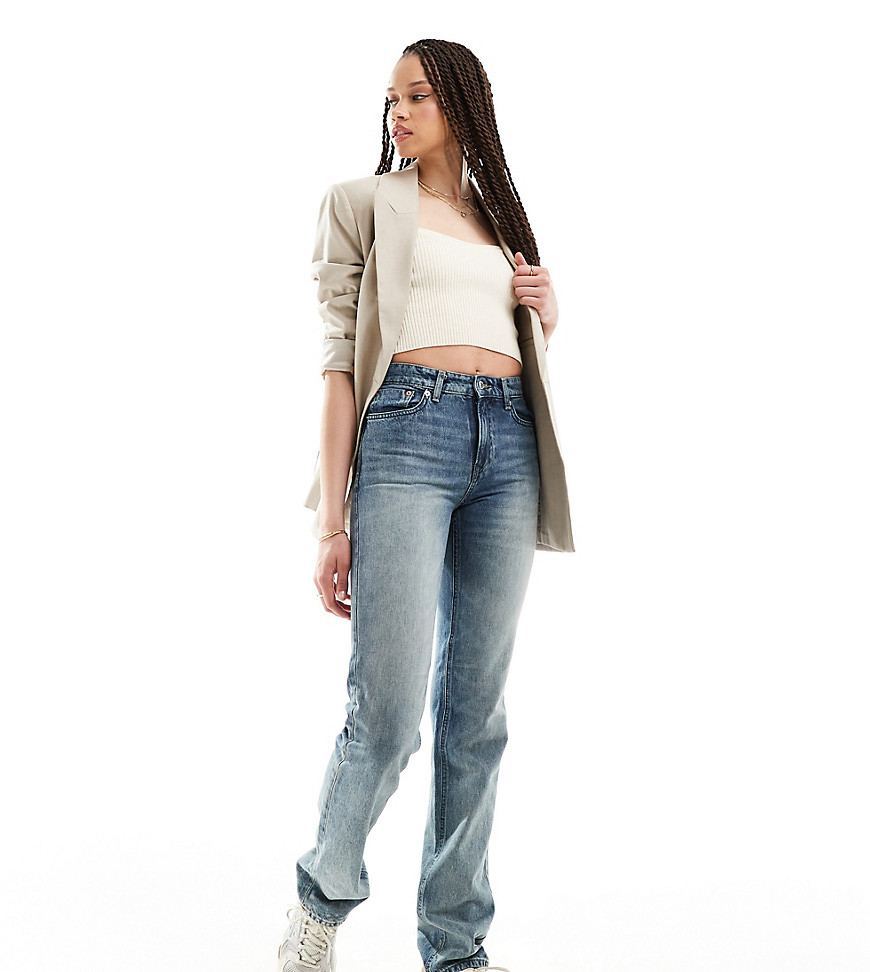 Only Tall Jaci Mid Rise Straight Leg Jeans In Tint-blue