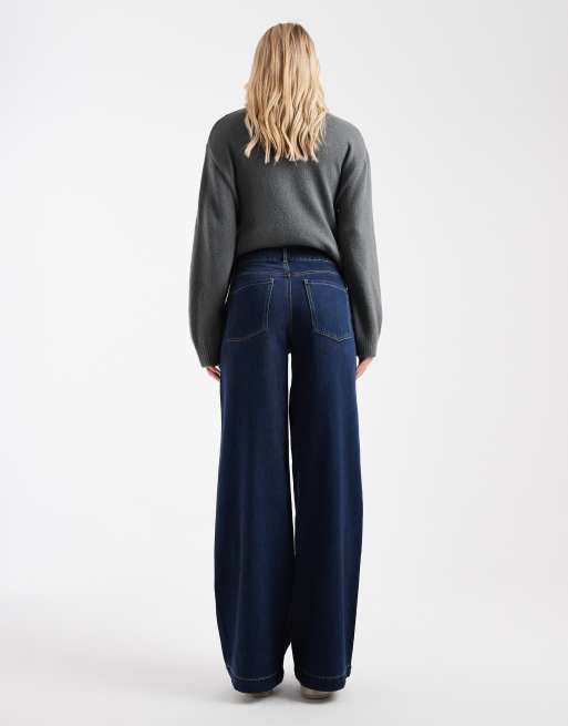 ONLY Tall - Jeans met extra wijde pijpen en halfhoge taille in donkerblauw, 2 van 5