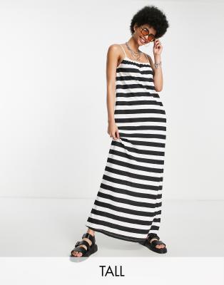 Only Tall Jersey Maxi Dress In Black And White Stripe-multi