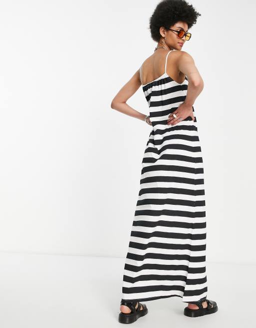 Only Tall jersey maxi dress in black and white stripe