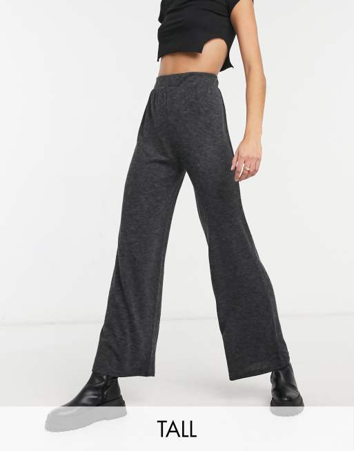 Black Ribbed Jersey Crop Wide Leg Trousers