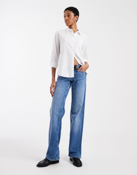 ONLY Tall Judy low rise wide leg jeans in mid blue denim