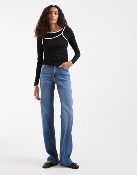 ONLY Tall Juicy high waist wide leg jeans in mid blue - view 1