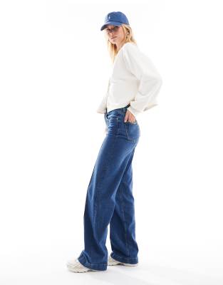 Only Tall Juicy High Waist Wide Leg Jeans With Pintuck Details In Blue