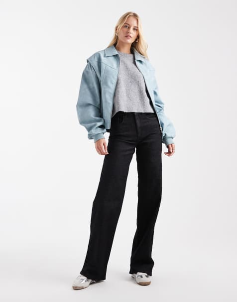 ONLY Tall Juicy high waisted wide leg jeans in black