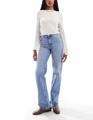 Juicy high waisted wide leg jeans in mid blue