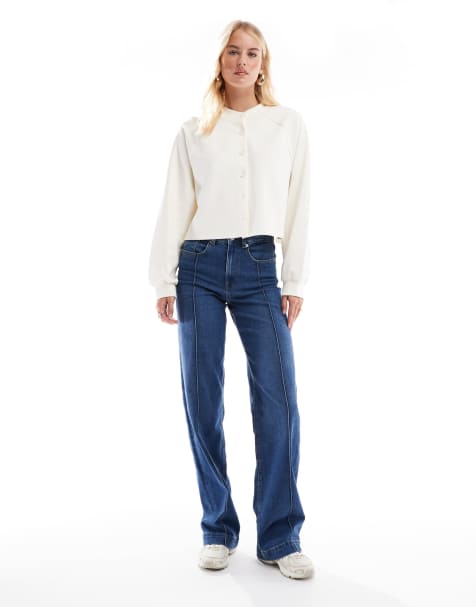 ONLY Tall - Juicy - Jean large à taille haute et nervures - Bleu foncé - view 1