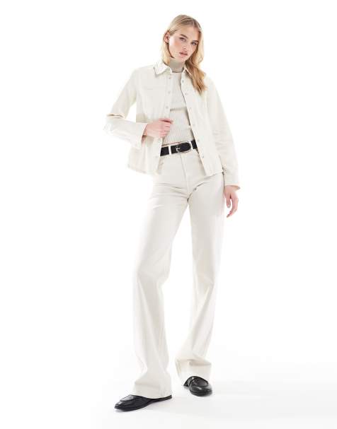 Only Tall – Juicy – Jeans in Ecru mit hohem Bund und weitem Bein - view 1