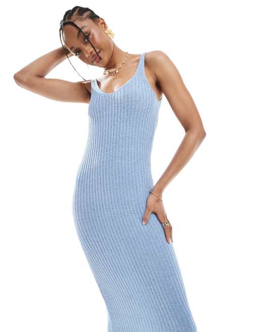 ONLY Tall knit midaxi dress in light blue, 4 of 4