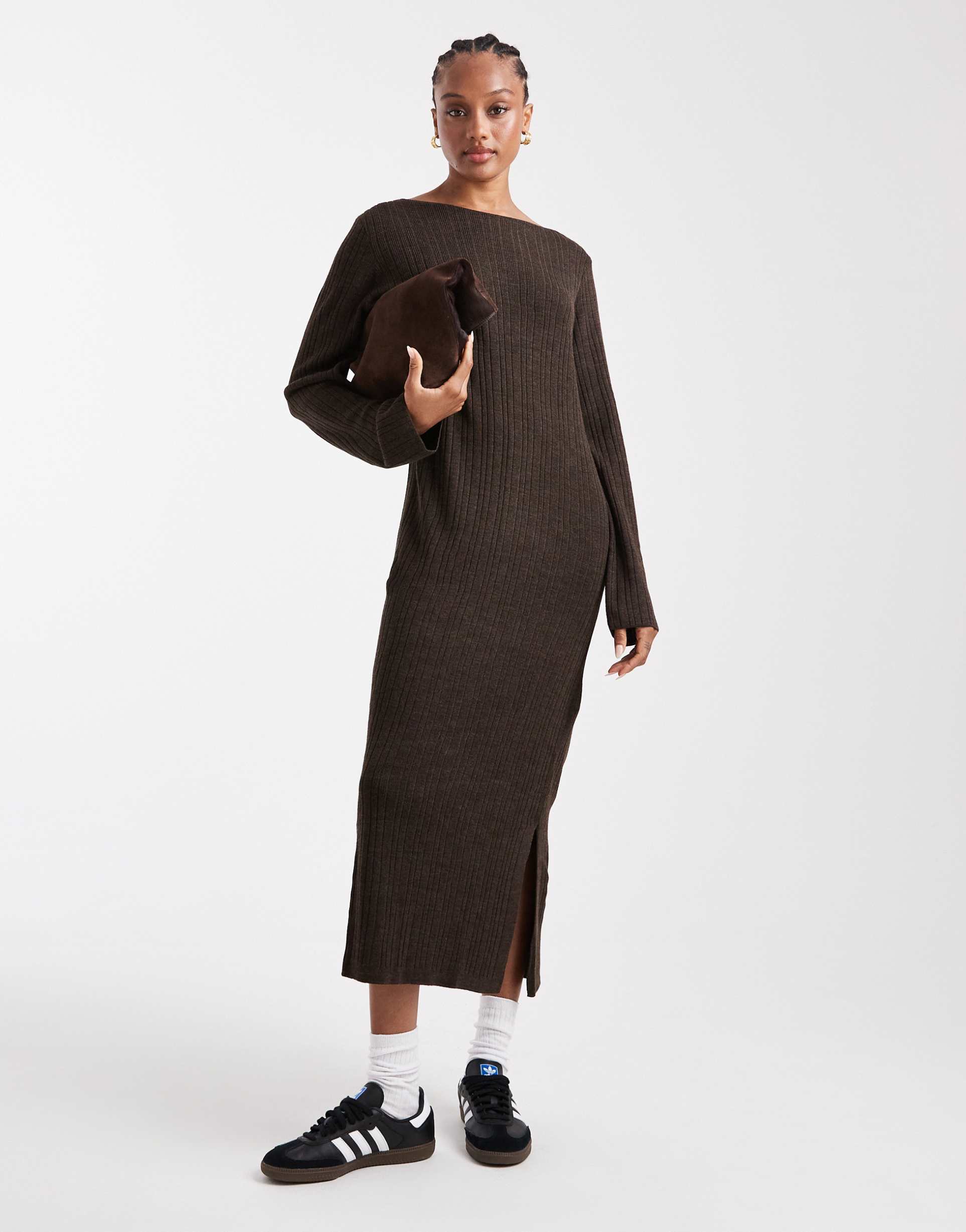 only tall knit midi dress in chocolate brown