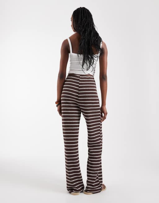 ONLY Tall knit trousers in brown stripes, 5 of 5
