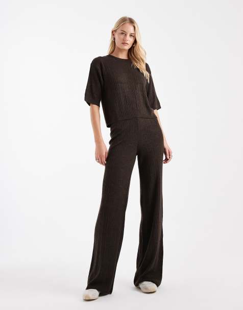 ONLY Tall knitted top & trousers co-ord in brown - view 1