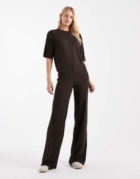ONLY Tall knitted trousers co-ord in chocolate brown - view 1