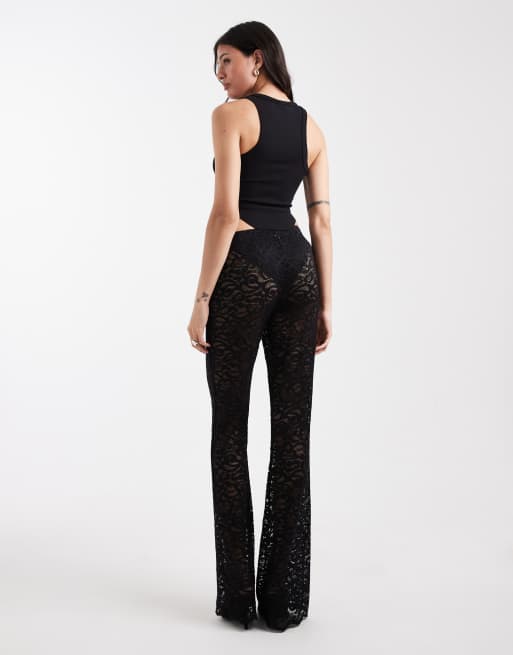 ONLY Tall lace flared trousers in black, 3 of 5