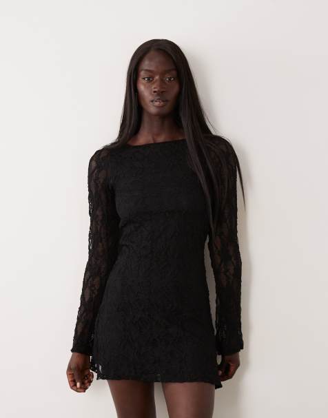 ONLY Tall lace long sleeve mini dress in black - view 1