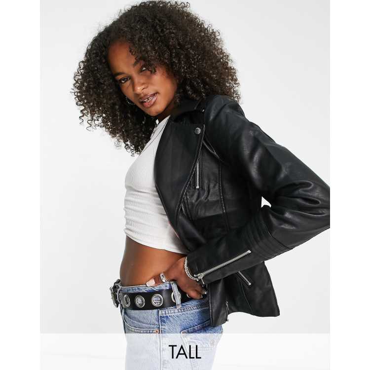 Faux Leather Moto Jacket for Tall Women