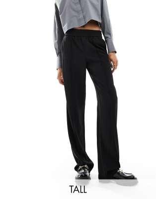 Only Tall ONLY Tall light weight pintuck wide leg trouser in black