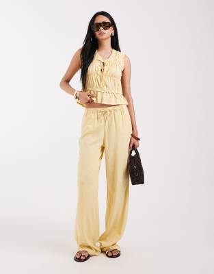 Only Tall ONLY Tall linen blend pull on trousers co-ord in pale yellow