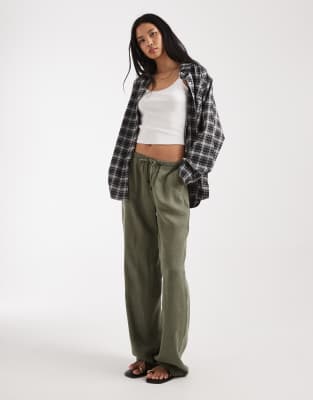 ONLY Tall linen blend wide leg pants in light khaki