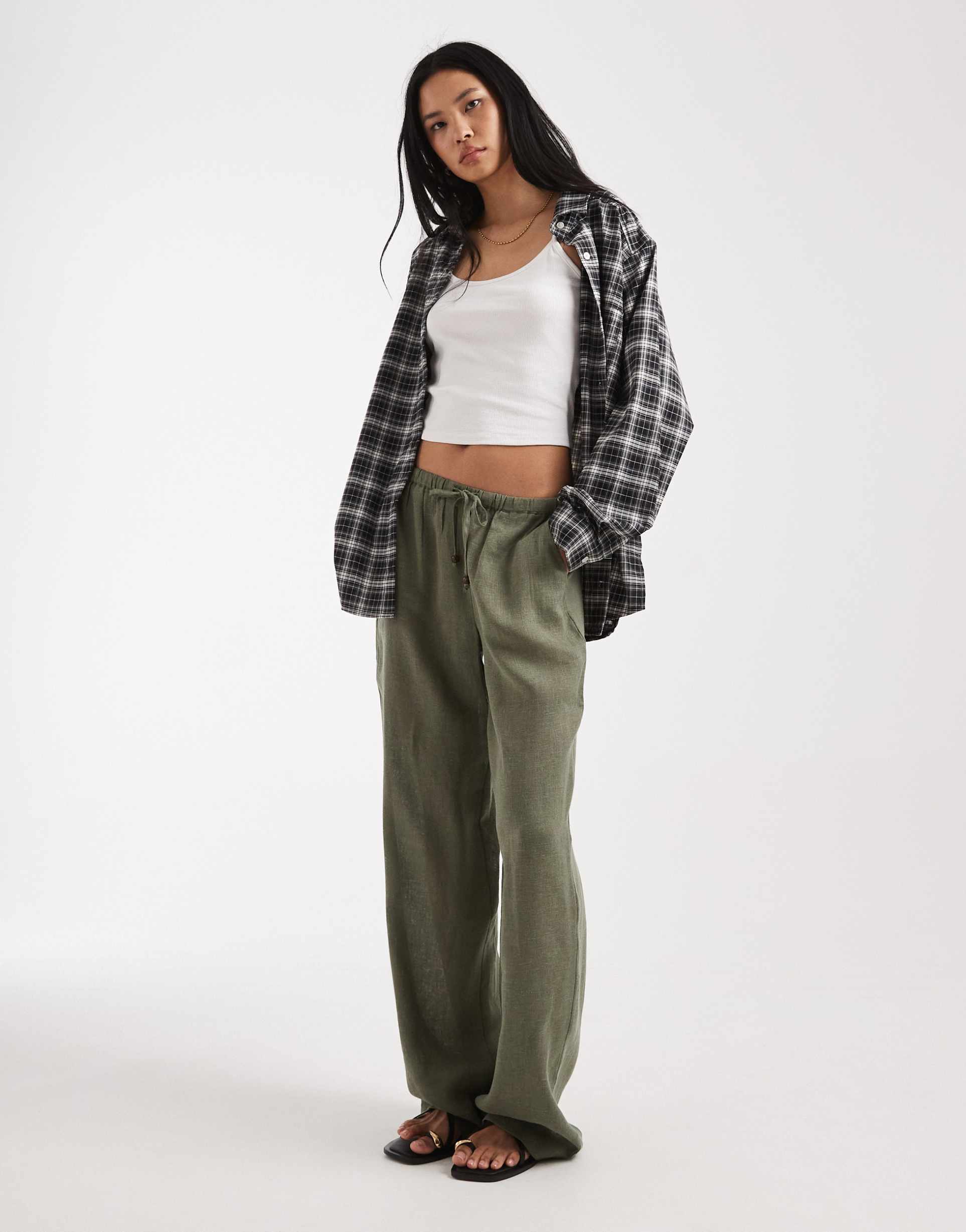 only tall linen blend wide leg pants in light khaki