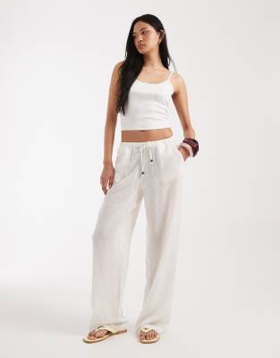 ONLY Tall linen blend wide leg pants in white