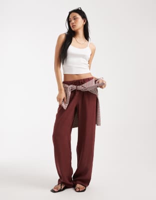 Only Tall ONLY Tall linen blend wide leg trouser in rust-Red