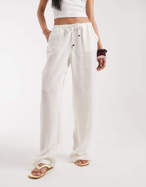 ONLY Tall linen blend wide leg trouser in white, 2 of 5