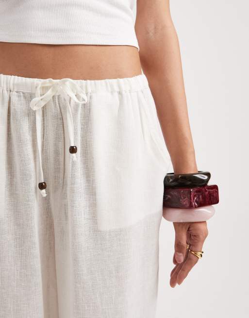 ONLY Tall linen blend wide leg trouser in white, 3 of 5