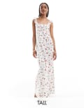 [ONLY Tall] ONLY Tall linen mix maxi dress in cherry print-White 18 WHITE