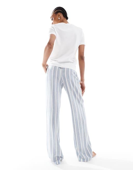 ONLY Tall linen mix pull on pants in blue stripe, 3 of 5