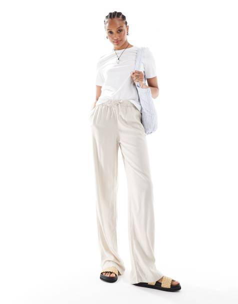 ONLY Tall linen mix pull on trousers in stone - view 1