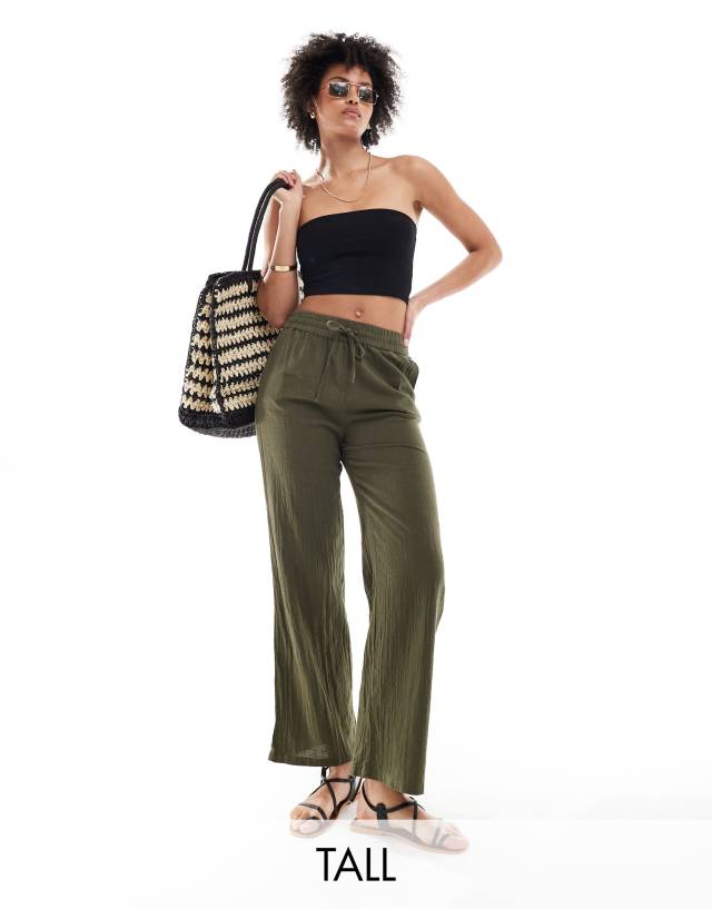 ONLY Tall - linen texture wide leg trouser in khaki