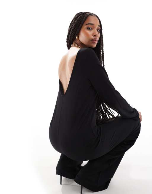 ONLY Tall – Locker geschnittener Jumpsuit in Schwarz mit tiefem Rückenausschnitt, 3 von 4