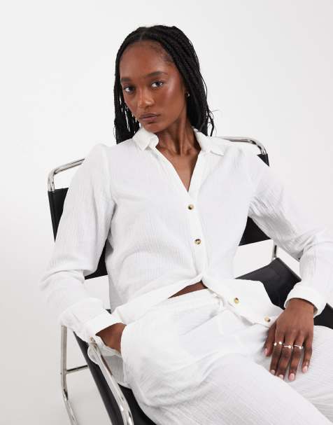 ONLY Tall long sleeve cheesecloth shirt in white (Part of a set) - view 1