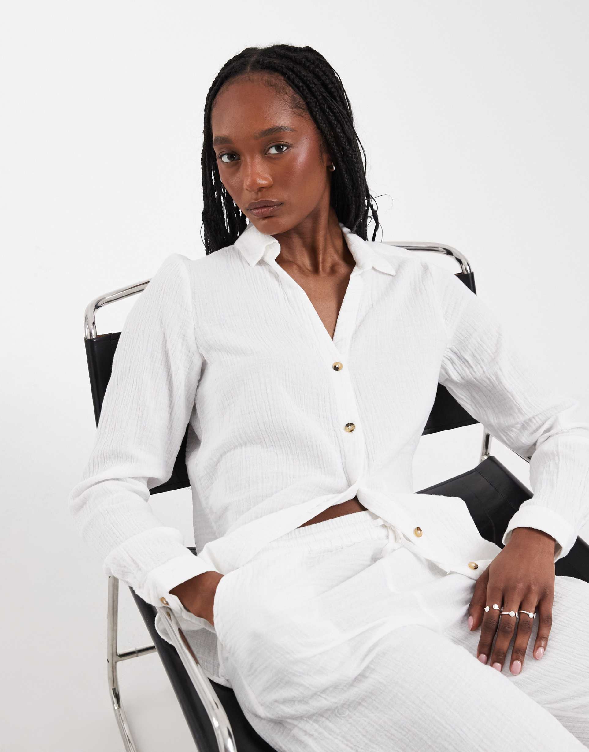 only tall long sleeve cheesecloth shirt in white - part of a set